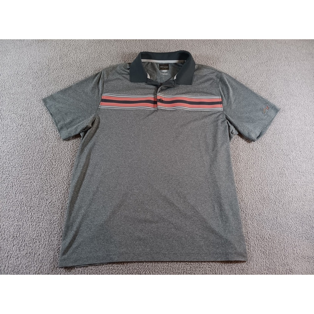 Greg Norman Tasso Elba Play Dry Golf Polo Shirt Mens L Gray Stripe Performance